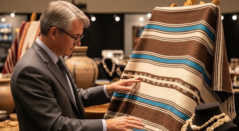 AntiqueCourse's tweet photo. Do antiques hold their value? A Navajo Ute first phase blanket from 1850 originally valued at $350,000 on the Antiques Roadshow in 2006, has now been revalued at $2 million in 2025. An investment worth the 'hold' it would seem. https://t.co/WLTcHIPQuN