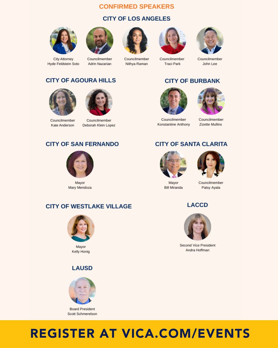 Connect with local leaders!

Register today for the next Local Officeholders Luncheon on 8/28.

This is a unique opportunity to engage directly with city officials, ask questions, and gain insight into the decisions impacting the SFV.

➡️ vica.com/events