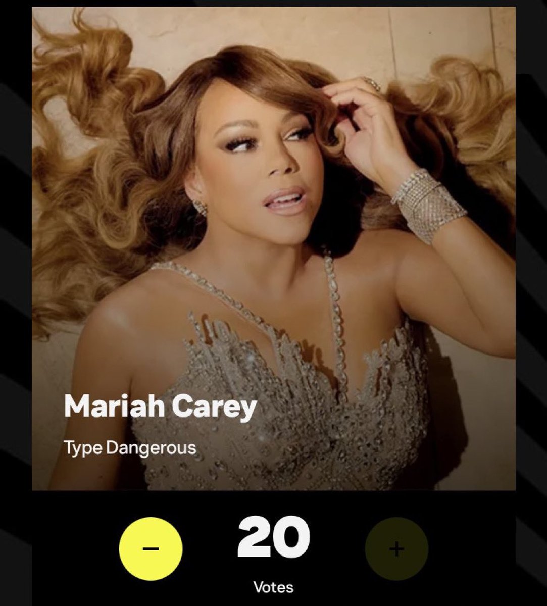 MCI (@mariahcareyita) on Twitter photo Vote <a href="/MariahCarey/">Mariah Carey</a>’s “Type Dangerous” as the “Best R&B Song” of 2025 at the #VMAs — you can use all the 20 votes available. mtv.com/event/vma/vote… Vote <a href="/MariahCarey/">Mariah Carey</a>’s “Type Dangerous” as the “Best R&B Song” of 2025 at the #VMAs — you can use all the 20 votes available. mtv.com/event/vma/vote…