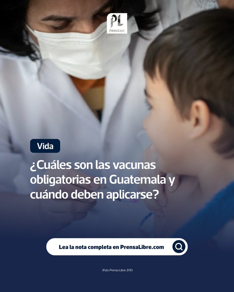 prensa_libre's tweet photo. 💉 ¿Qué vacunas son obligatorias en Guatemala y cuándo debe aplicarlas?
Desde el nacimiento (hepatitis B, BCG) hasta los 15 meses (rotavirus, neumococo, pentavalente y triple viral), con refuerzos posteriores. Incluso la vacuna contra el neumococo ya forma parte del esquema nacional.

Infórmese bien y siga el calendario de vacunación en Prensa Libre 📲 https://t.co/nLDqD0vGBE