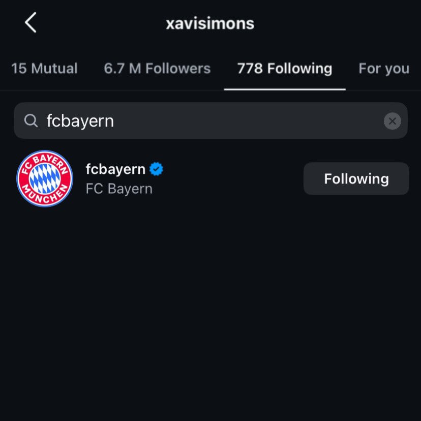 [🚨] NEW: Xavi Simons has just started following FC Bayern on Instagram and also Johannes Mosmang, who works as the Head of Player Care at Bayern Munich.

👀