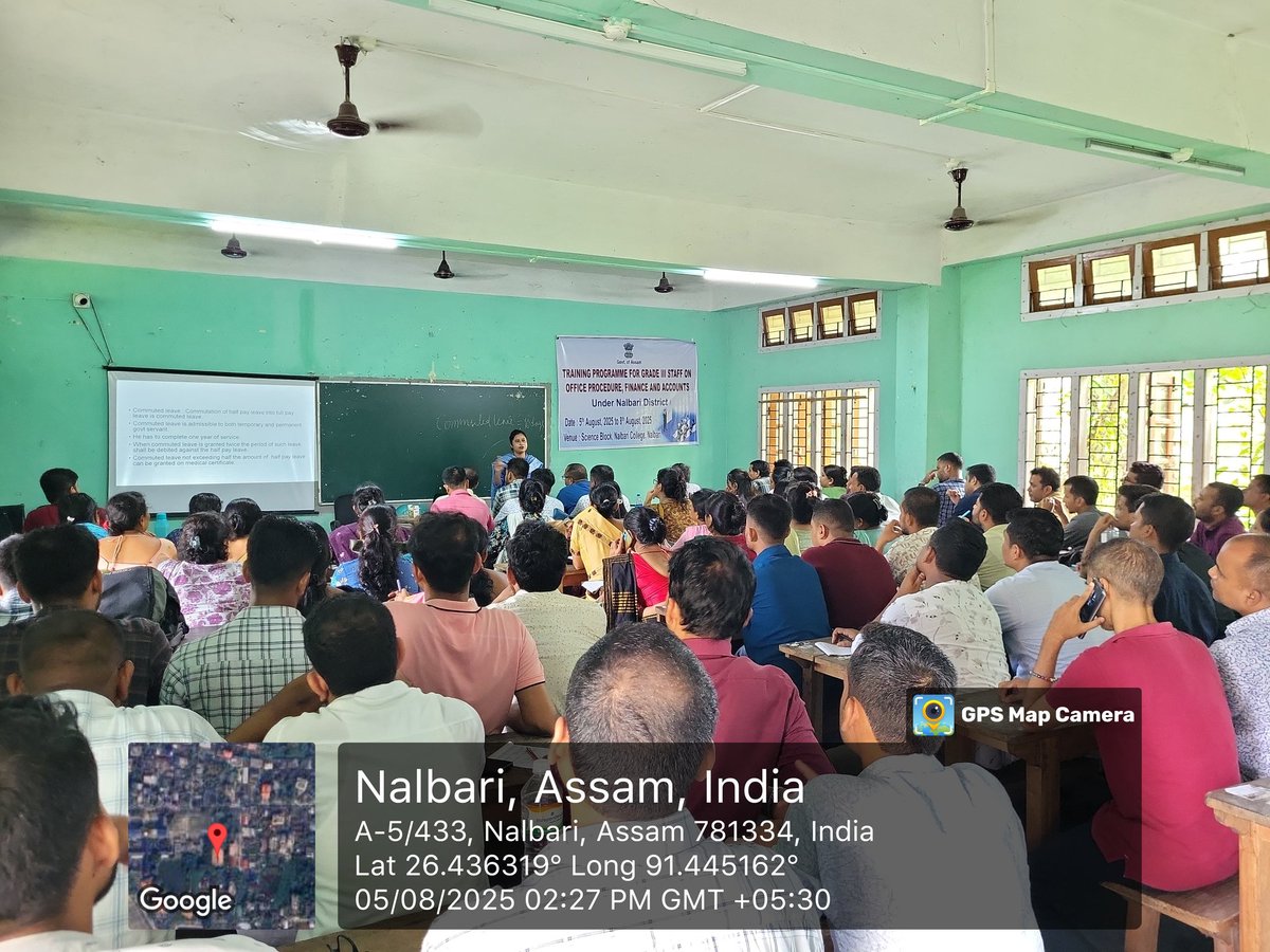 nalbari_dc's tweet photo. In collaboration with @aasc1960 , the Nalbari District Administration  is conducting a four-day training programme on 'Office Procedure and Finance &amp; Accounts' for Grade III employees of the district from 5th to 8th August, 2025 at Nalbari College.
@CMOfficeAssam https://t.co/XaTHWqrciL