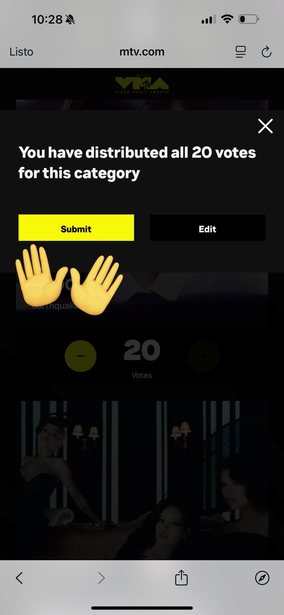 JisooInfo's tweet image. ¡VOTOS DOBLES HOY!
👉🏻 mtv.com/event/vma/vote…
1•Ingresa un correo REAL
2•Busca la categoría “Best K-Pop”
3•Busca la imagen de JISOO (es la 4ta)
4•Puedes ingresar hasta 20 votos por día, por correo
5•Al llegar a los 20 votos, te aparecerá un cuadro confirmando que has…