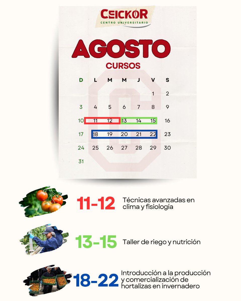 CEICKOR Centro Universitario (@ceickor) on Twitter photo ¡Este agosto cultiva tu conocimiento en CEICKOR!
¿Quieres llevar tu formación agrícola al siguiente nivel? Tenemos los cursos que necesitas para destacar en la industria.
📲Más información 446 139 71 86
📧 capacitacion@ceickor.com.mx
¡Inscríbete hoy!
¡Aquí cultivas tu futuro! ¡Este agosto cultiva tu conocimiento en CEICKOR!
¿Quieres llevar tu formación agrícola al siguiente nivel? Tenemos los cursos que necesitas para destacar en la industria.
📲Más información 446 139 71 86
📧 capacitacion@ceickor.com.mx
¡Inscríbete hoy!
¡Aquí cultivas tu futuro!