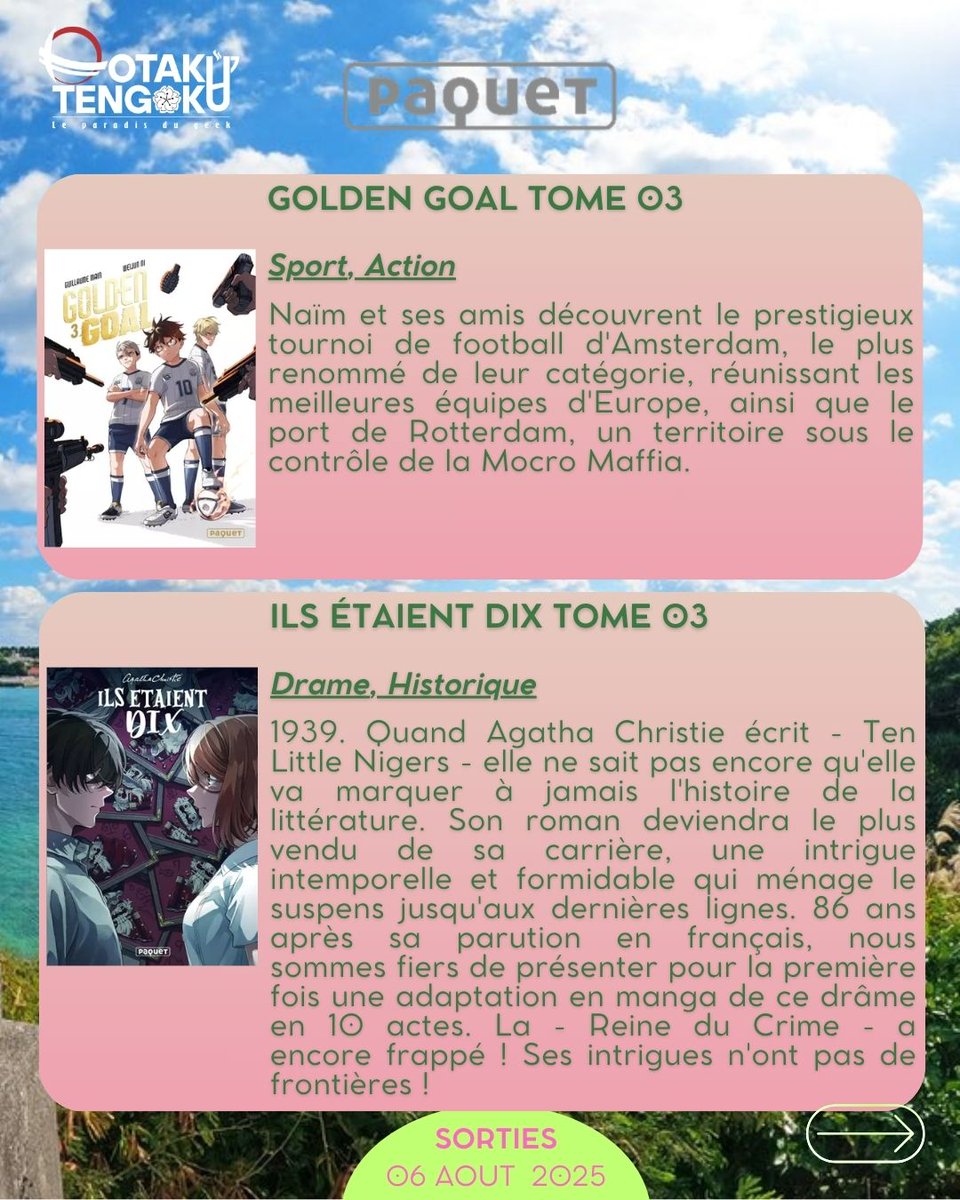 Les #SortiesManga 📖 du mercredi 06 août chez <a href="/EditionsPaquet/">Editions Paquet</a>
• Les Aventures de Maria Mantegazza, Femme Pilote 05 &amp; 06
• Golden Goal Tome 03
• Ils étaient dix Tome 03