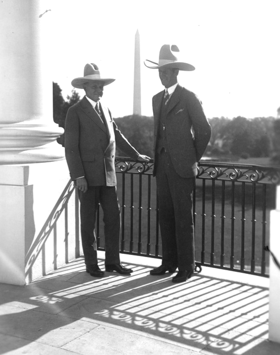 President Calvin Coolidge and champion bronc rider "Dakota" Clyde Jones.