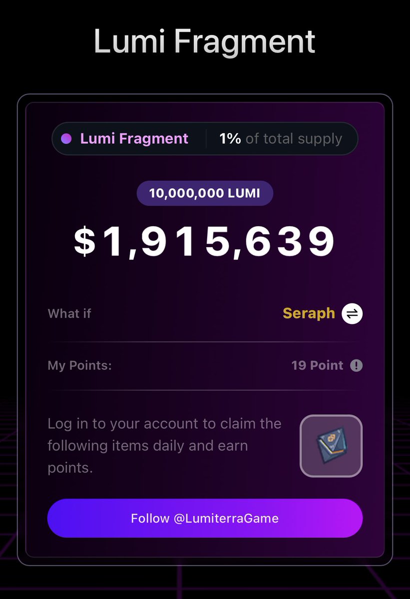 My daily loop hits different lately:
    
• Gm guys 
• Wake
• Claim Lumi Fragments
• Preach <a href="/LumiterraGame/">Lumiterra</a> like gospel

gLumi if you believe Web3 gaming is the future 

Let’s support gLumi

have a great week ahead champ 🏆 

G🟨L🟨U🟨M🟨I