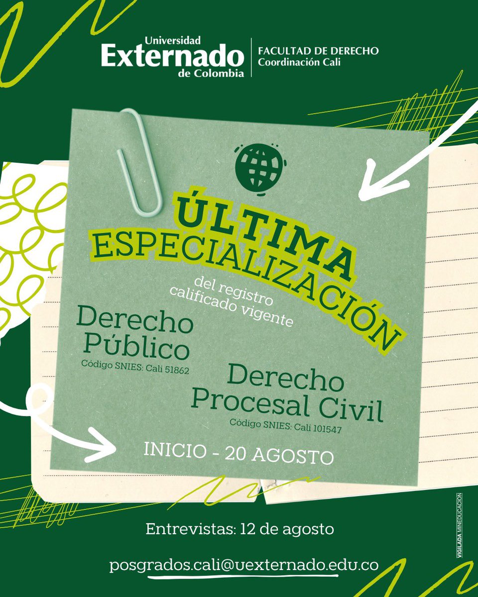Departamento Derecho Procesal. U. Externado. (@procesaluec) on Twitter photo ⚖️ DERECHO PROCESAL CIVIL
📣 ¡Última oportunidad bajo el registro actual!
🗓 Iniciamos el 20 de agosto
🎓 Inscríbete hoy posgrados.cali@uexternado.edu.co
📚 Aprende con los mejores, fórmate en el Externado.
#DerechoProcesalCivil #EspecializaciónExternado #ExcelenciaAcadémica ⚖️ DERECHO PROCESAL CIVIL
📣 ¡Última oportunidad bajo el registro actual!
🗓 Iniciamos el 20 de agosto
🎓 Inscríbete hoy posgrados.cali@uexternado.edu.co
📚 Aprende con los mejores, fórmate en el Externado.
#DerechoProcesalCivil #EspecializaciónExternado #ExcelenciaAcadémica