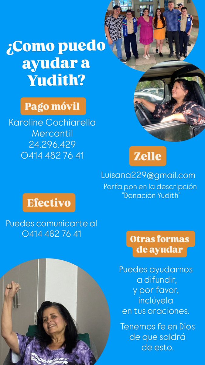 A toda la comunidad de la Facultad de Ingeniería 
Nuestra amiga Yudith de Cochiarella precisa primeramente de todas nuestras oraciones por su recuperación y segundo, cualquier aporte que esté en sus manos es bien recibido
Gracias de antemano y bendiciones