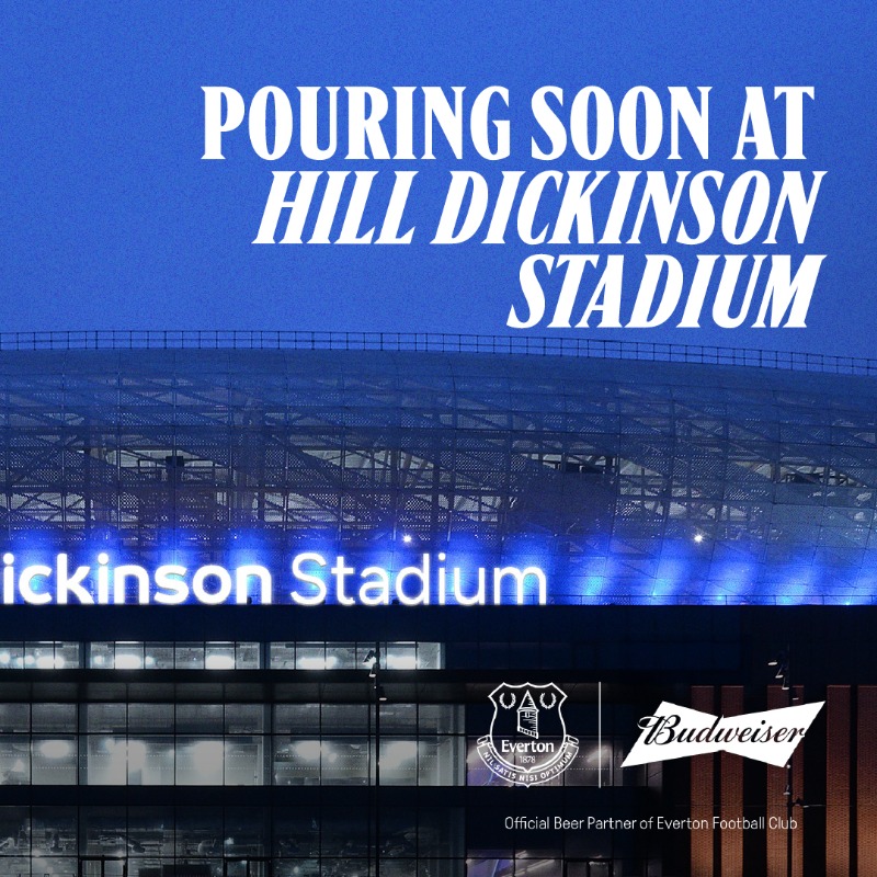 Everton's tweet photo. New Stadium. New Era.
 
We’re proud to announce @BudweiserUK as our new Official Beer Partner. 🤝