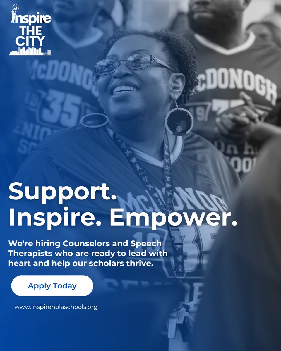 InspireNOLA's tweet photo. Join Us Today! InspireNOLA Charter Schools is seeking passionate &amp; dedicated Counselors &amp; Speech Therapists to become part of our dynamic team! If you're ready to inspire the next generation &amp; make a lasting impact, we would love to hear from you!

Apply: https://t.co/GJHmRnOsn0 https://t.co/OTCH8svR6O