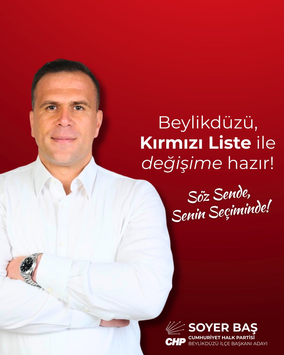 LİSTE RENGİMİZ: KIRMIZI! 🇹🇷

Beylikdüzü, Kırmızı Liste ile değişime hazır!
Lise sıralarında başlayan Cumhuriyet Halk Partisi yolculuğumuzu sokak sokak, mahalle mahalle büyüttük.

Bu defa yalnız gençlikle değil; ablalarımızla, abilerimizle birlikte omuz omuzayız.

Biz bu yola