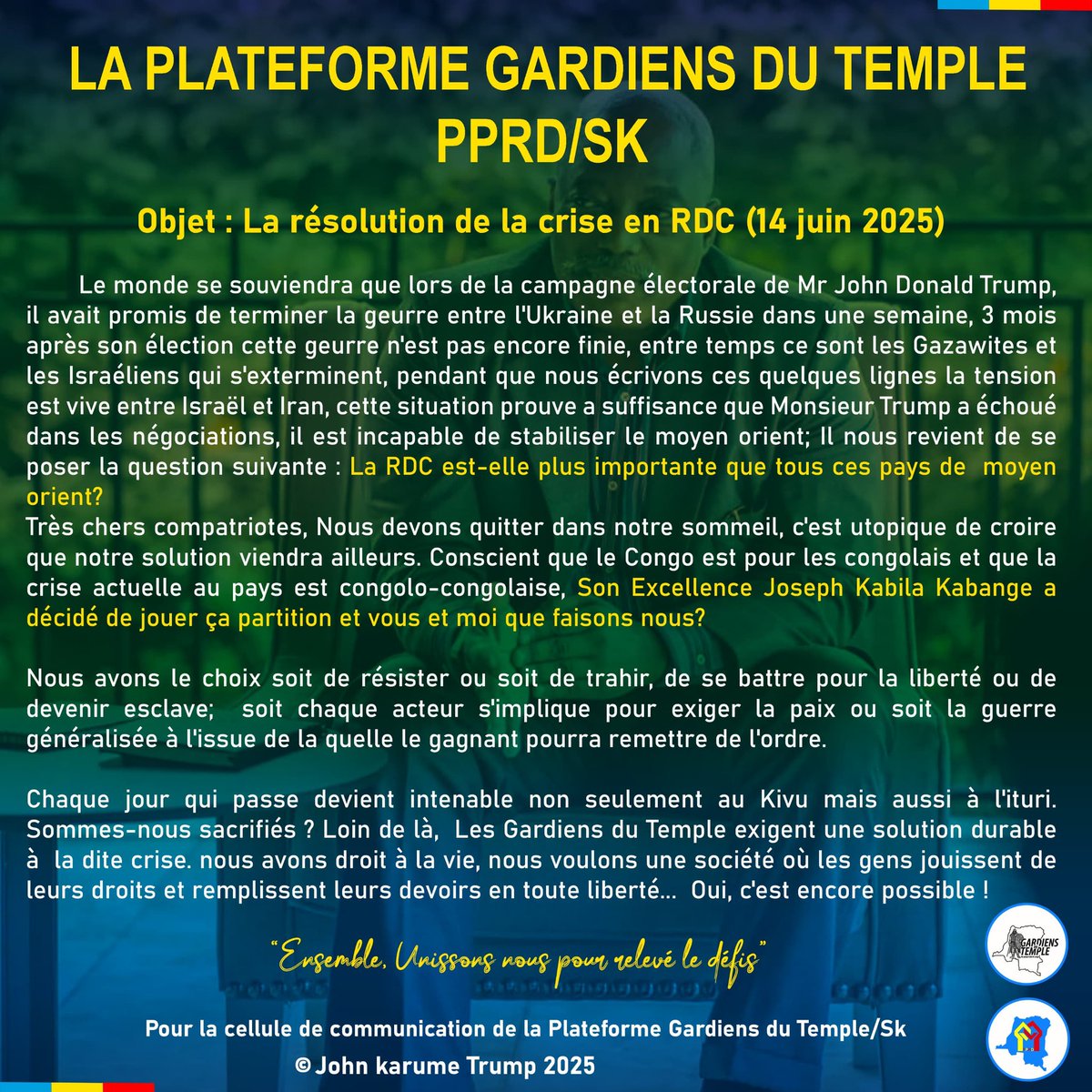MMastaki59780's tweet photo. Résolution de la crise en RDC par @JohnKarume51653 https://t.co/LXyOT5knhJ