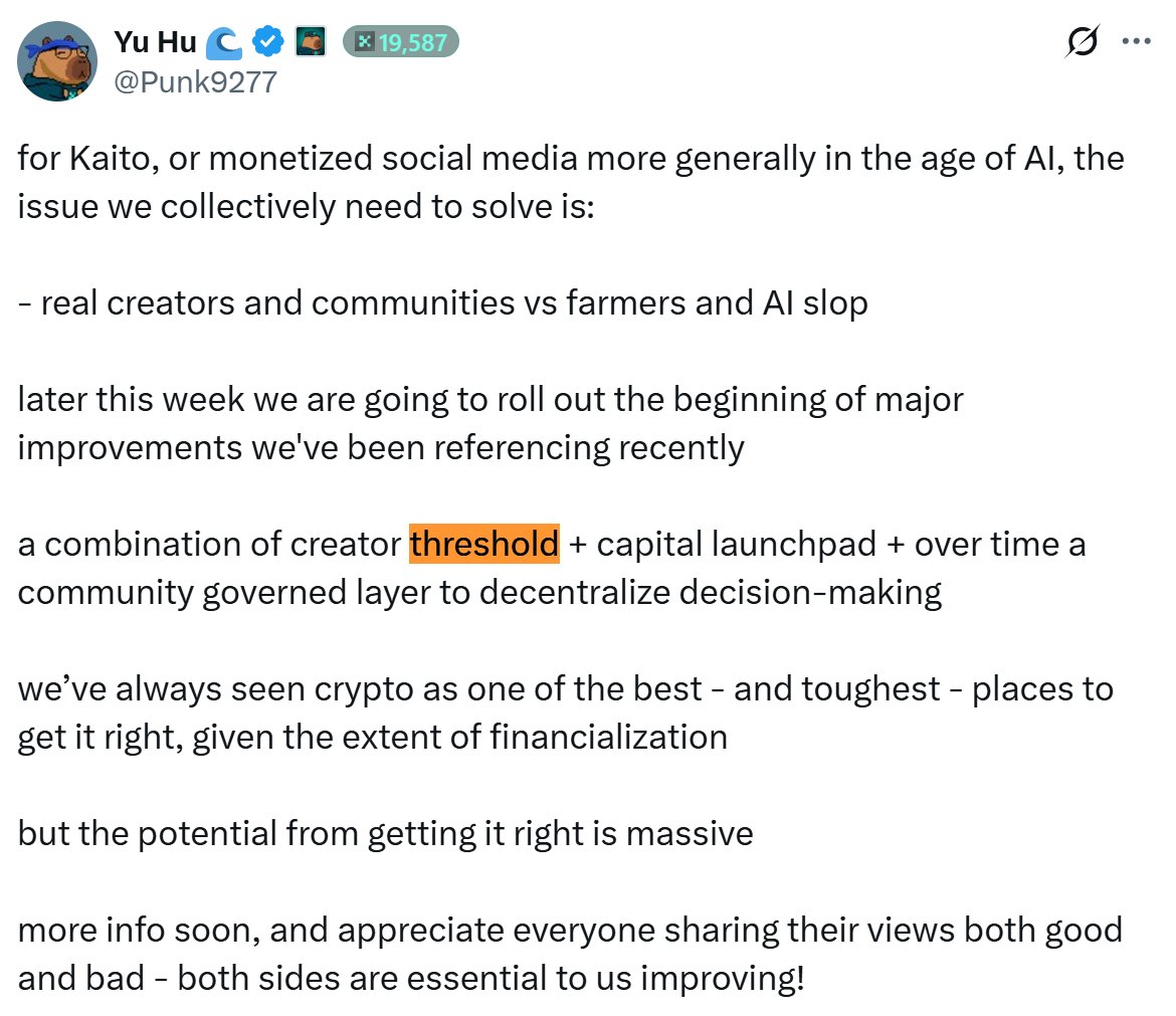CONFIRMED

New leaderboard thresholds drop later this week

If you’re a real creator this is great news

It’s meant to clean things up no more bots or AI slop clogging the top spots

Some accounts with barely any smart followers have been dominating Polkadot, Novastro, and more