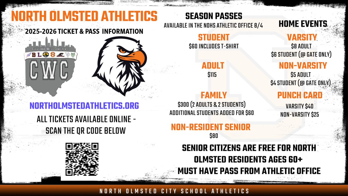 2025-2026 athletic passes are available in the NOHS athletic office.
