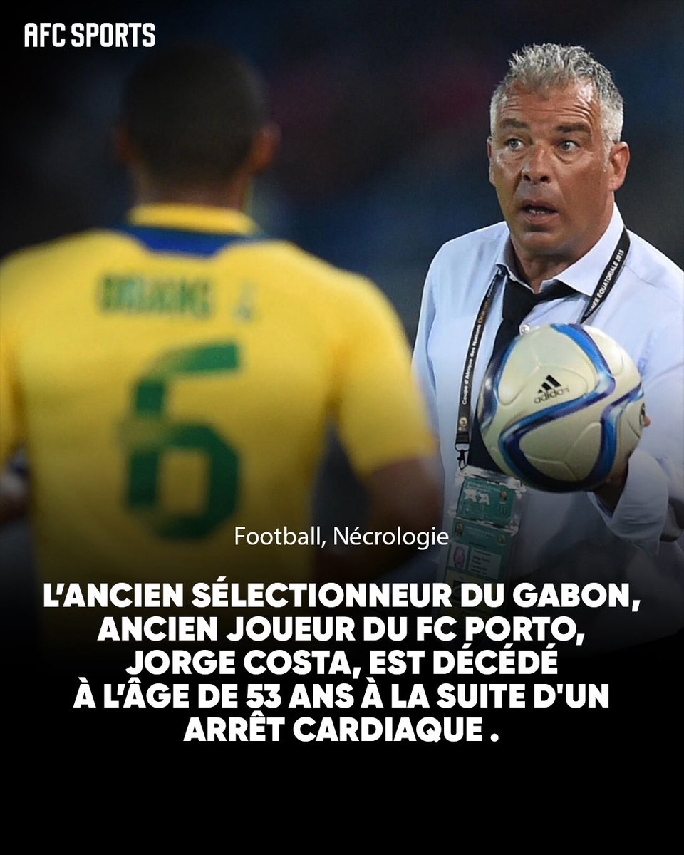 Nécrologie. Décès de l’ancien coach des Panthères du Gabon (2014 à 2016) et ancien défenseur du FC Porto, Jorge Costa. Celui que l’on surnommait affectueusement « le Boucher ou la Bête » est décédé ce mardi à la suite d'un arrêt cardiaque 😢🌹

#AFCSports