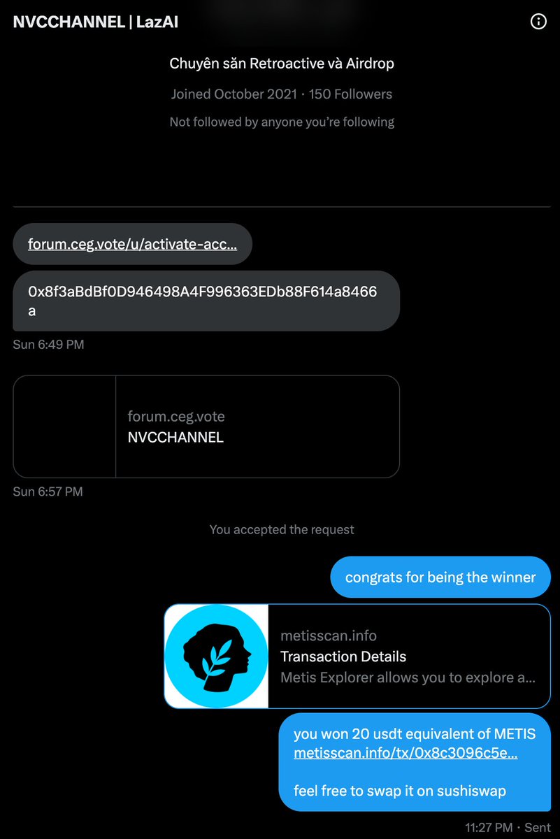 theras_labs's tweet photo. @MetisL2 Congrats to the 🇻🇳 winners during the livestream! 🎉
@NguyenVanChi69
@Pun6xVN
@ClausonA87478
@CryptoWOW12509
❌ @Helen_hihihi didn’t fulfill the requirements.
Enjoy the $20 equivalent in $METIS — feel free to swap it to USDT on @SushiSwap.
#BOLTIS Thank you @MetisL2 ❤️ https://t.co/n8mrLJ7PKT