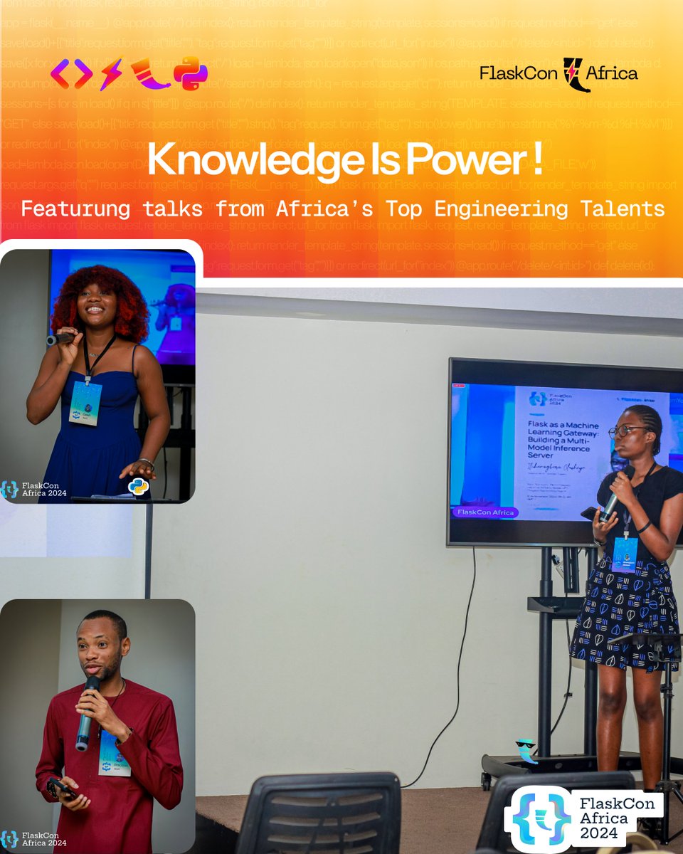 FlaskconAfrica's tweet image. One of our highest-rated talks from last year was @ifihan &apos;s deep dive on Flask as a Machine Learning Gateway. It sparked so many great questions.What was your favourite talk from the 2024 event? Let us know!

#FlaskconAfrica2025 #FlaskCon #Tech #Python #FlaskConAfrica