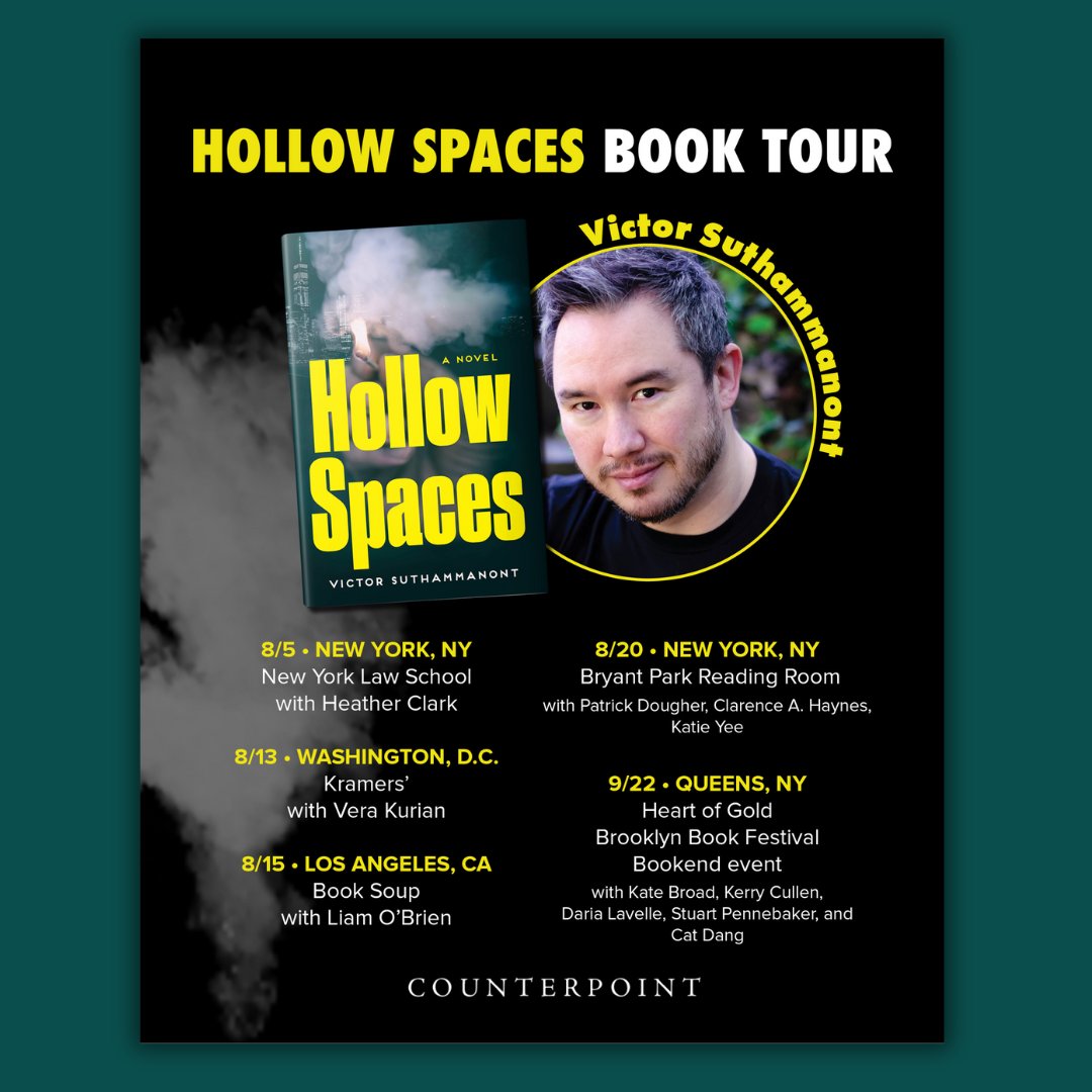 Wishing our authors and their teams a very happy pub day!
HOLLOW SPACES author Victor Suthammanont will be going on tour--check if he'll be in your city ⬇️