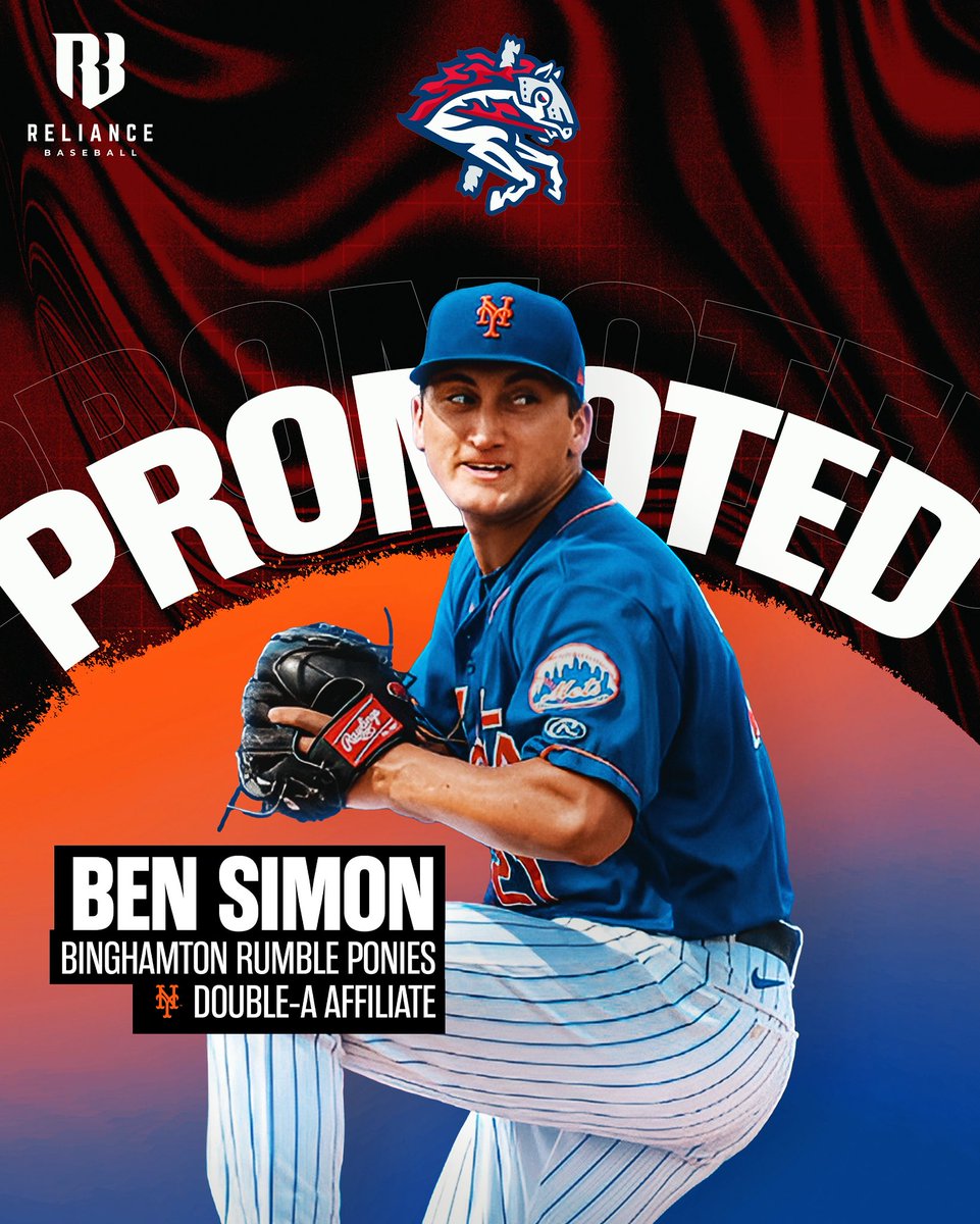 🚨 Ben Simon promoted to Double-A Binghamton

When the 9th inning hits:
0.52 WHIP
.130 BAA
12:1 K:BB
99 MPH fastball

When the heat’s on, he’s at his best.
#Mets #MLB #MiLB #RelianceBaseball
