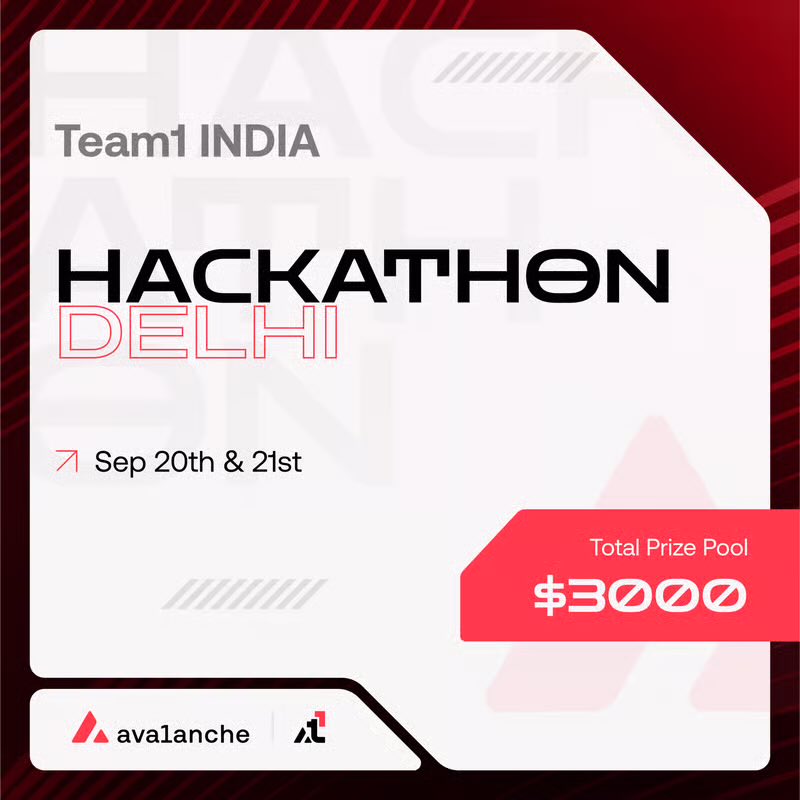 Delhi Devs, it’s your time! 🔺️

Team1 Hackathon is coming to Delhi 🏙️

🗓️ 20-21 Sept
🔗 lu.ma/T1-Hack25-Delhi

36 hours of non-stop building 💻
•$3K city prizes
•$7K national showcase
•Avalanche merch &amp; $10K grants

Devs, designers, &amp; curious minds — don’t miss this!