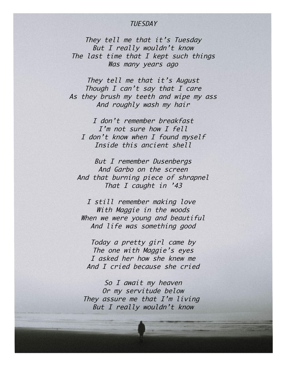 Our bassist, Dick, is also a fine poet.
Here is an example of his work: