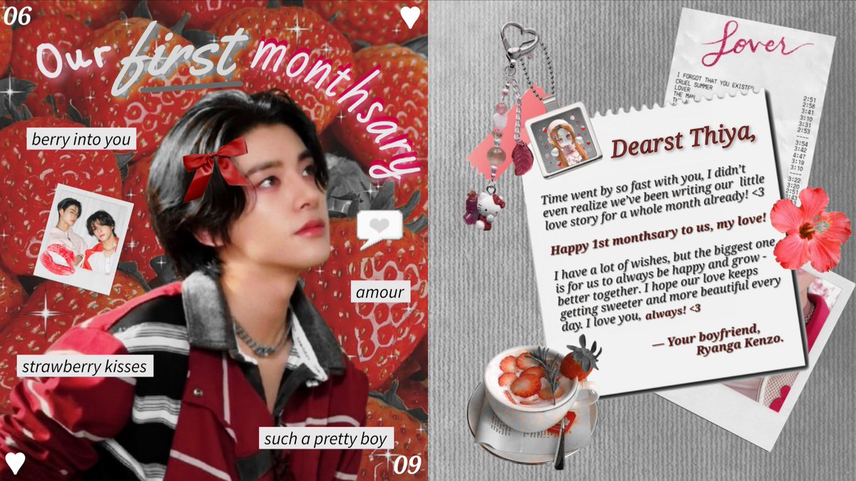 qishimura's tweet image. If kisses were strawberries, I’d give you a whole basket — happy 1st monthsary, my love! ♥︎🍰