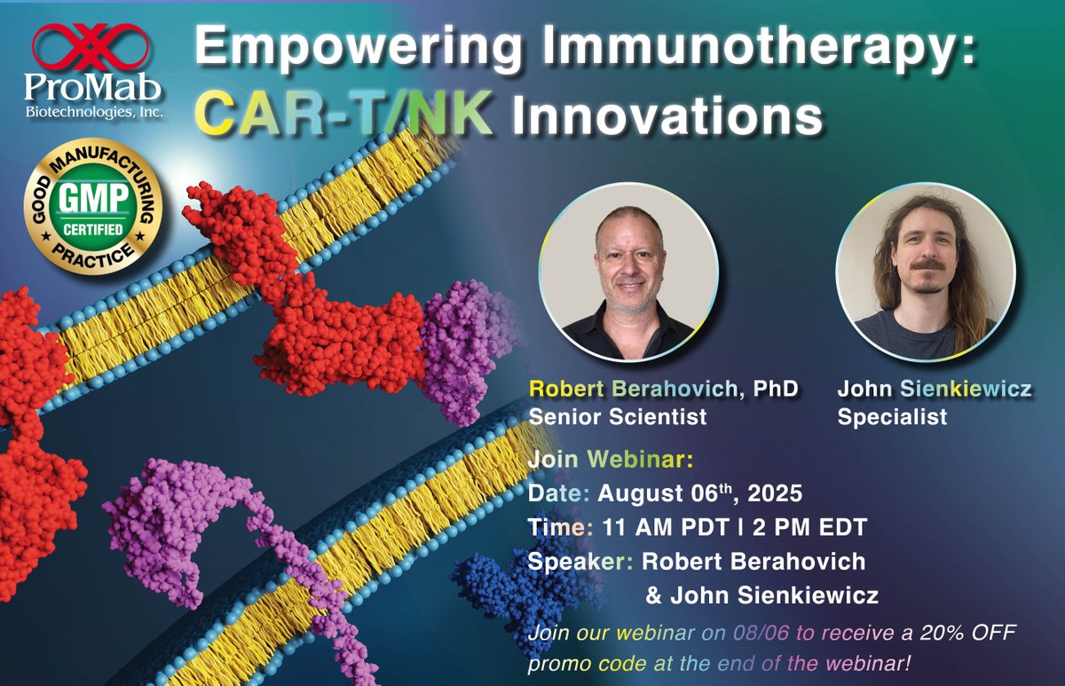 ProMabBiotech's tweet image. Ready to boost your cancer research? Join our webinar to explore the latest in immunotherapy and see how our innovative platforms can help accelerate your work! Plus, join our webinar on 08/06 to receive a 20% OFF promo code at the end of the webinar! hubs.li/Q03Bn2gd0