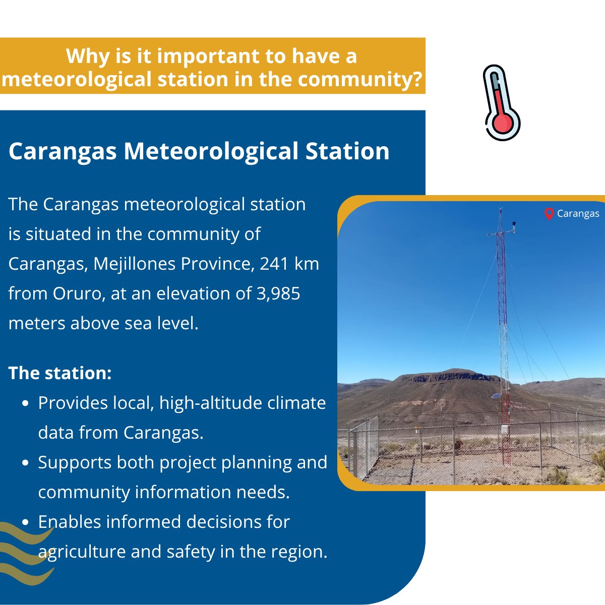 Did you know? 🤔At our #Carangas project, our team collects meteorological data to support project planning and keep the local community informed. This data helps us better understand local climate patterns and provides reliable information for agriculture, safety, and
