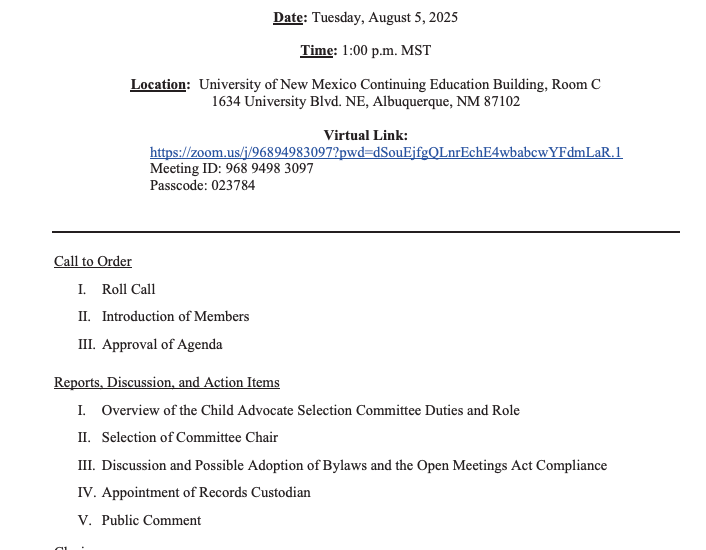MaralynB's tweet photo. After 7 long years of exhaustive advocacy, the HB5 State of NM Child Advocate Selection Committee will meet at 1pm to begin our work to nominate a Child Advocate to provide relief to our broken child welfare system in crisis.
Proud doesn't begin to describe this moment. https://t.co/NK4OXmNwWo