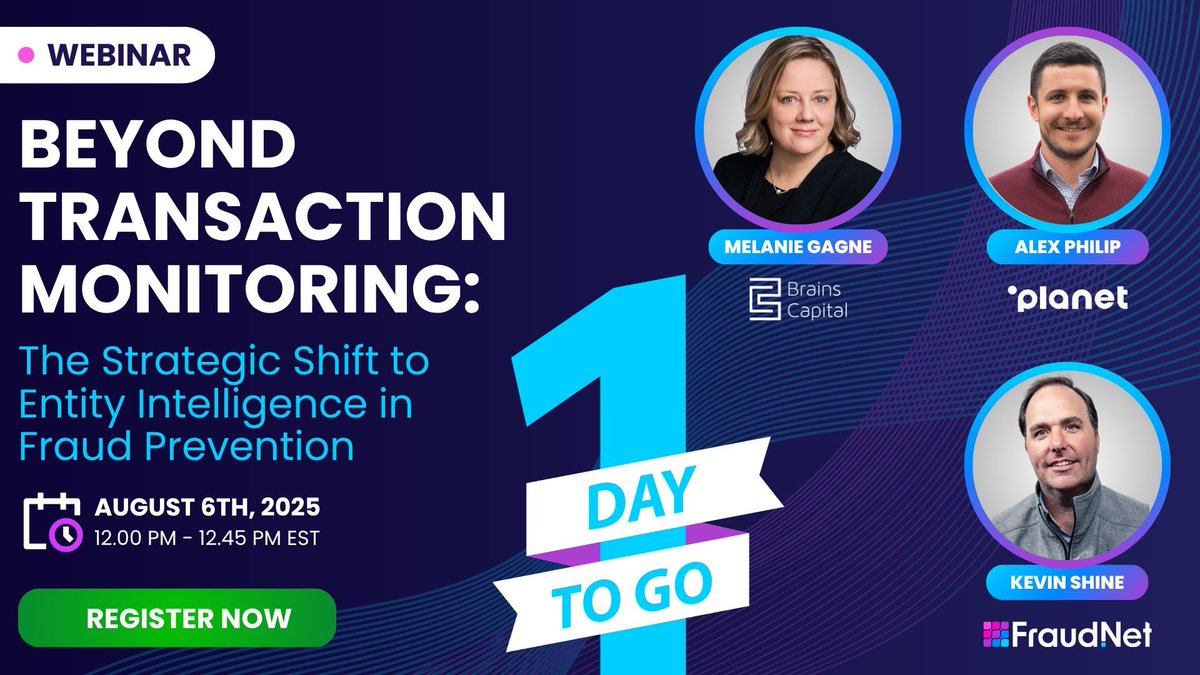 Fraud_net's tweet image. Less than 24 hours until our entity intelligence discussion with Planet and Brains Capital!
Don't miss how Planet transformed their fraud detection using our approach - from alert chaos to precision targeting. Register now: buff.ly/irsCtZR
#frauddetection…