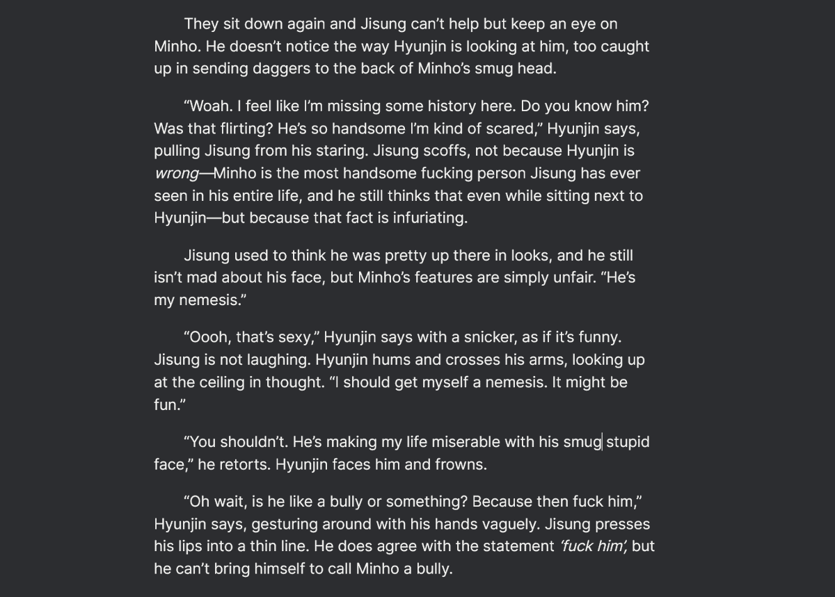 kersenvla's tweet photo. // mnsvng academic rivals

early wip wednesday bc im out tomorroww <3 hyvne thinks rivals are sexy, jsvng disagrees https://t.co/8opfX2kzzK