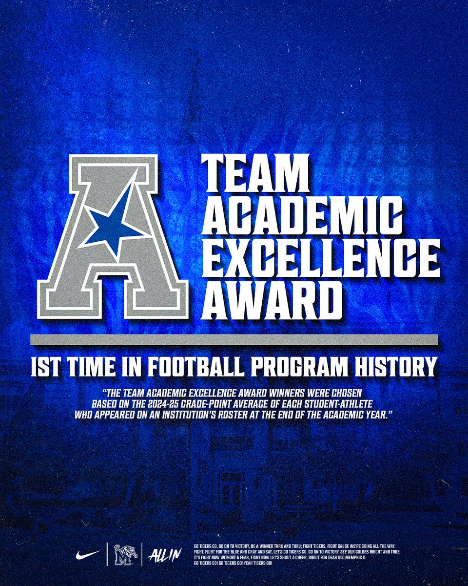 Memphis Football (@memphisfb) on Twitter photo Memphis Football earns <a href="/American_Conf/">The American</a> Team Academic Excellence Award ๐
#ALLIN | #GoTigersGo
๐ฐ gotigersgo.me/4onpVAY Memphis Football earns <a href="/American_Conf/">The American</a> Team Academic Excellence Award ๐
#ALLIN | #GoTigersGo
๐ฐ gotigersgo.me/4onpVAY