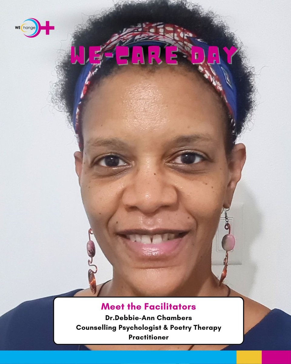 Meet the facilitators for WE-Care Day ✨

Dr. Debbie-Ann Chambers, Counselling Psychologist and Poetry Therapy Practitioner, will be leading a Poetry Therapy session at WE-Care Day. This will be a space to explore the themes of queerness, community, relationships and healing