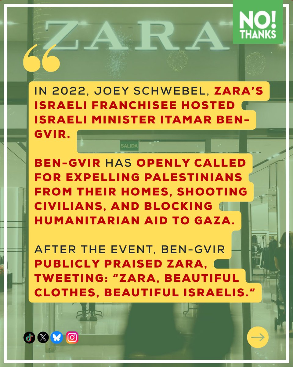 NoThanksBoycott's tweet photo. BOYCOTT ZARA 🚩
They’re not just selling clothes, they’re profiting from genocide. ❗️

📢 In December 2023, Zara released an outrageous ad called “The Jacket” which showed mannequins wrapped in white shrouds beside crumbled statues, which looked very similar to the shrouded bodies of Palestinians killed in Gaza.

The campaign created global outrage for mocking the genocide. After receiving backlash, Zara removed the ad and issued a hollow apology. But they took no action to cut ties with Israel’s apartheid regime. 

📍Don’t buy clothes that are soaked in blood! 
📍Don’t let your money fund Genocide! 

📲 Like, comment, and share - spread the word.
Keep boycotting with NoThanks!

#BoycottZara #Zara #Boycott #FreePalestine #NoThanksApp
