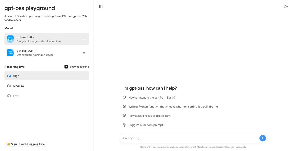 BREAKING 🚨: OpenAI released GPT OSS Playground, where you can TEST new open-weight models straight away! 

Testing time! 🔥