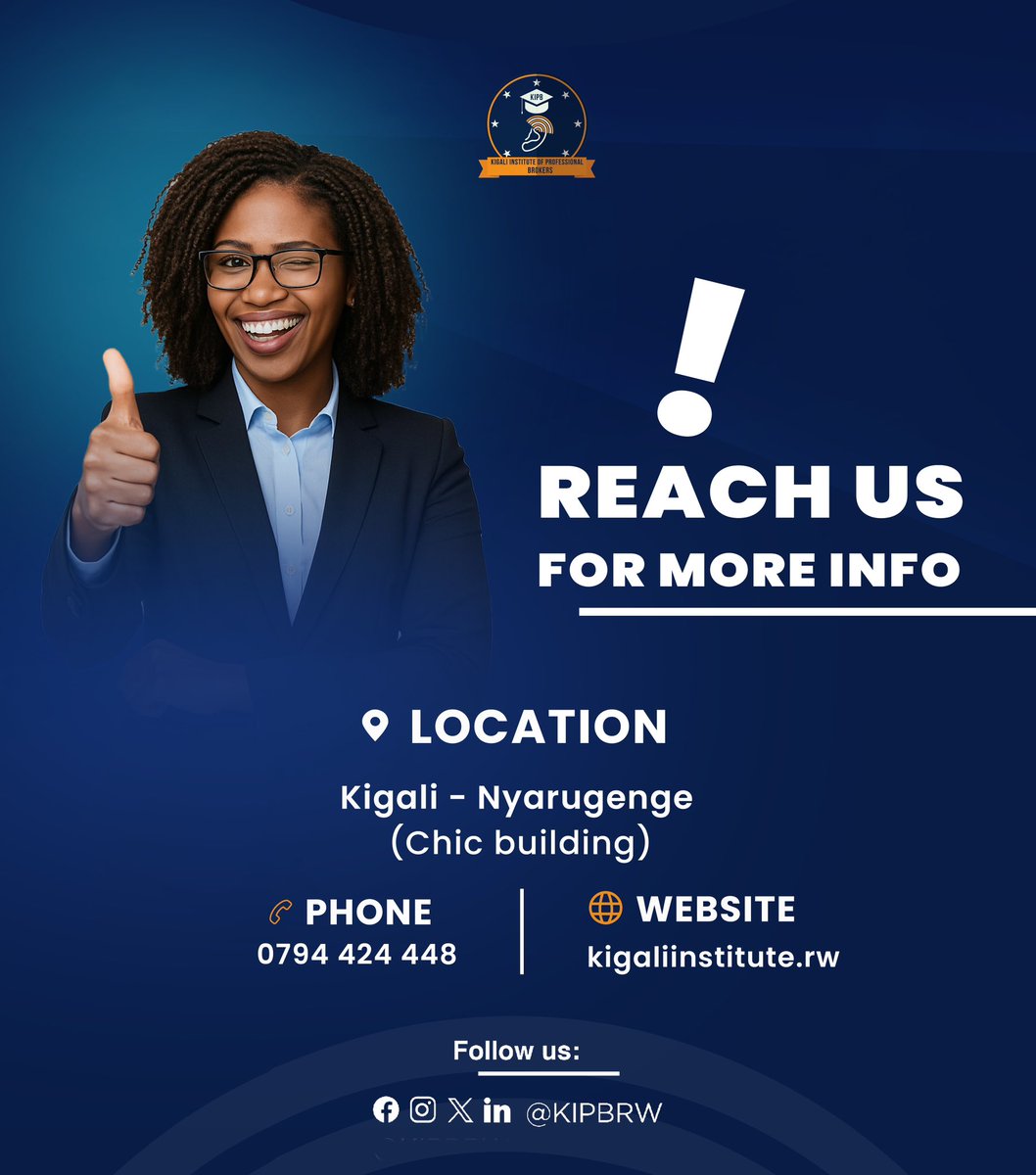 kigalinstitute's tweet image. Step into the world of professional broking with KIPB! 

🚀 Gain real skills, real fast, enroll in our Brokerage Short Course today and turn ambition into action!

#KIPB #KIPBRwanda #Brokerage #RealEstateRwanda #BrokerInRwanda #RwandaEducation #ProfessionalTrainingRW