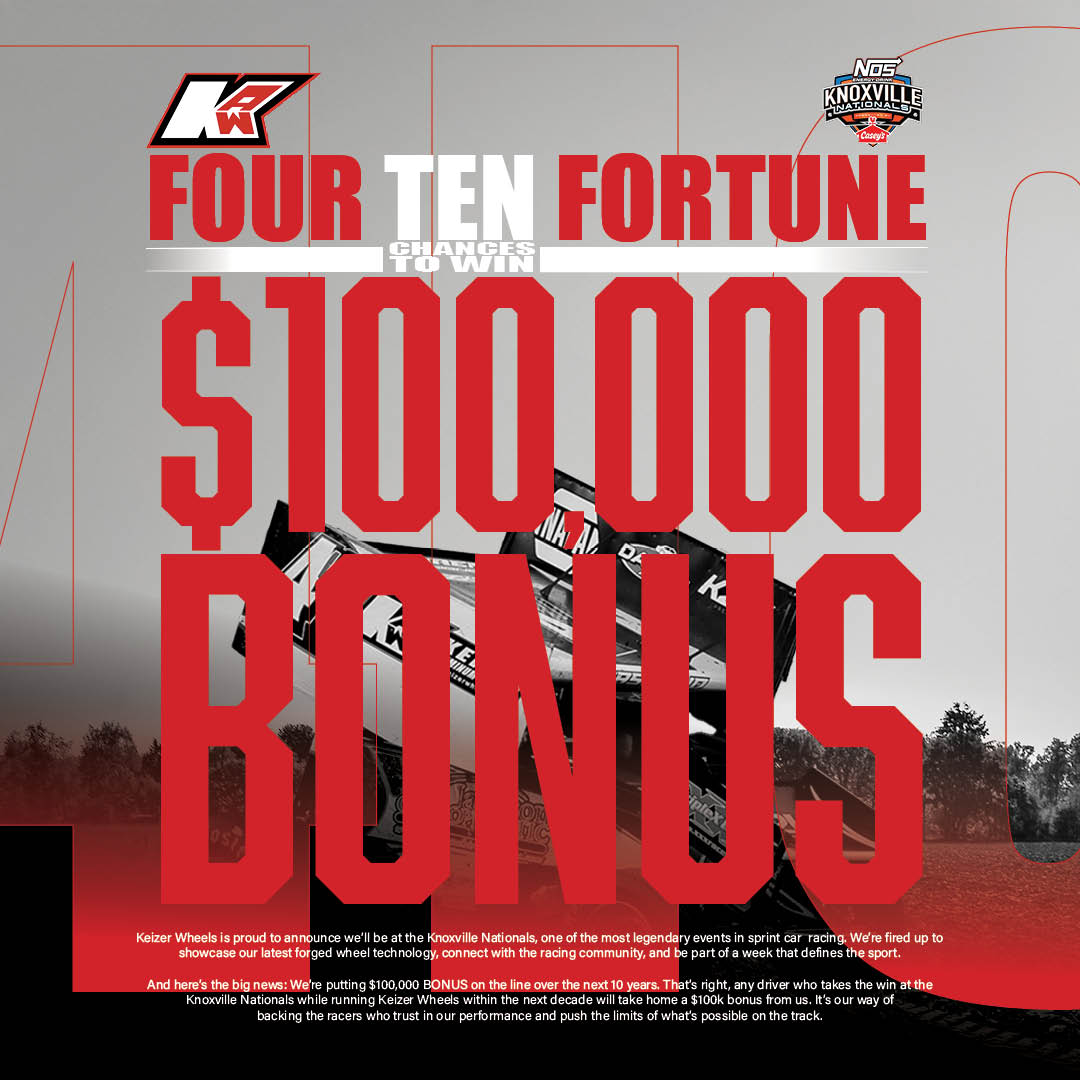 Keizer Wheels (@keizerwheels) on Twitter photo Its go time! Year one of the Keizer\Knoxville 410 Nationals, 10 year challenge to grab an extra 100K bonus is here! The one race we are missing in our history books! <a href="/knoxvilleraces/">Knoxville Raceway</a> Its go time! Year one of the Keizer\Knoxville 410 Nationals, 10 year challenge to grab an extra 100K bonus is here! The one race we are missing in our history books! <a href="/knoxvilleraces/">Knoxville Raceway</a>
