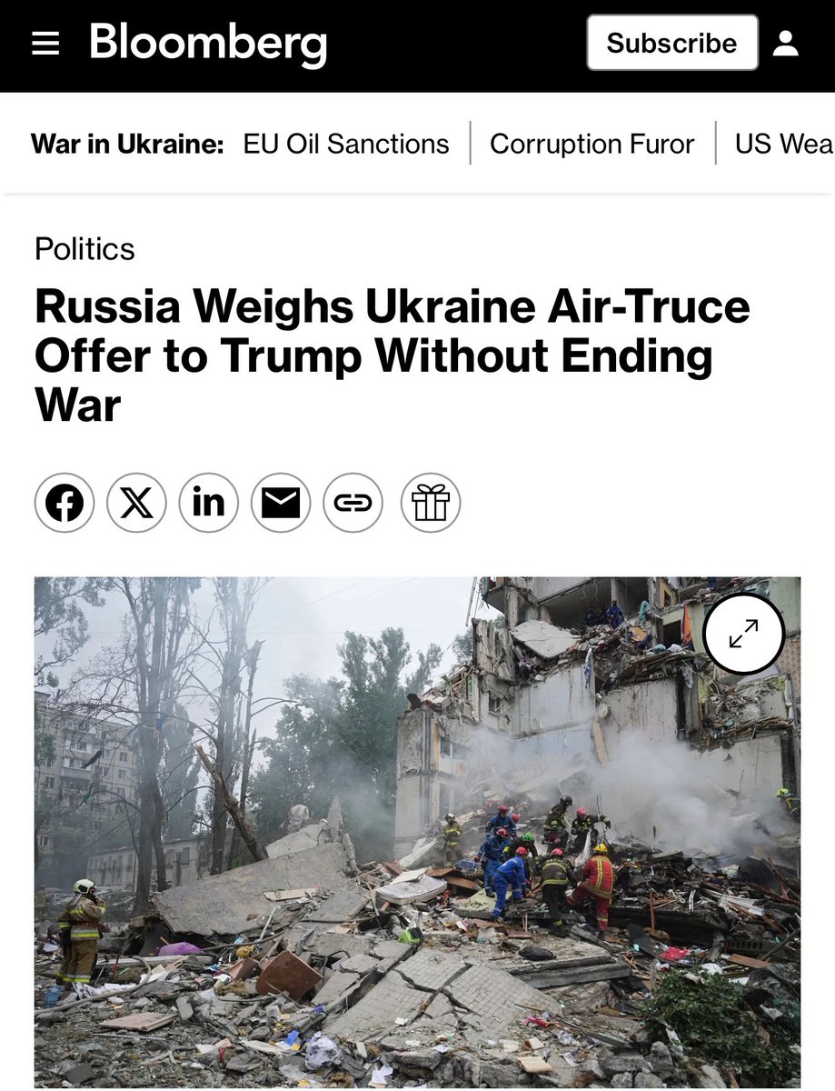 - روسيا تفكر بـ هدنة جوية مؤقتة فقط مع استمرار الحرب في أوكرانيا كبادرة حسن نية لترامب و كذلك لتجنب عقوباته المتوقعة على موسكو بعد يومين مع نهاية مهلة البرتقالي .