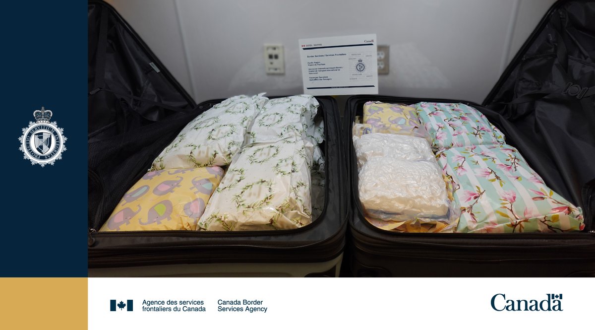 Agence des services frontaliers du Canada (@frontierecan) on Twitter photo Les agents de l'#ASFC saisissent 29 kg de méthamphétamine dans les valises d'un voyageur à l'aéroport international de Vancouver, à destination de Hong Kong. <a href="/GRCenCB/">GRCenCB</a> a porté plusieurs accusations pour trafic de stupéfiants.
Pour en savoir plus :  canada.ca/fr/agence-serv… Les agents de l'#ASFC saisissent 29 kg de méthamphétamine dans les valises d'un voyageur à l'aéroport international de Vancouver, à destination de Hong Kong. <a href="/GRCenCB/">GRCenCB</a> a porté plusieurs accusations pour trafic de stupéfiants.
Pour en savoir plus :  canada.ca/fr/agence-serv…