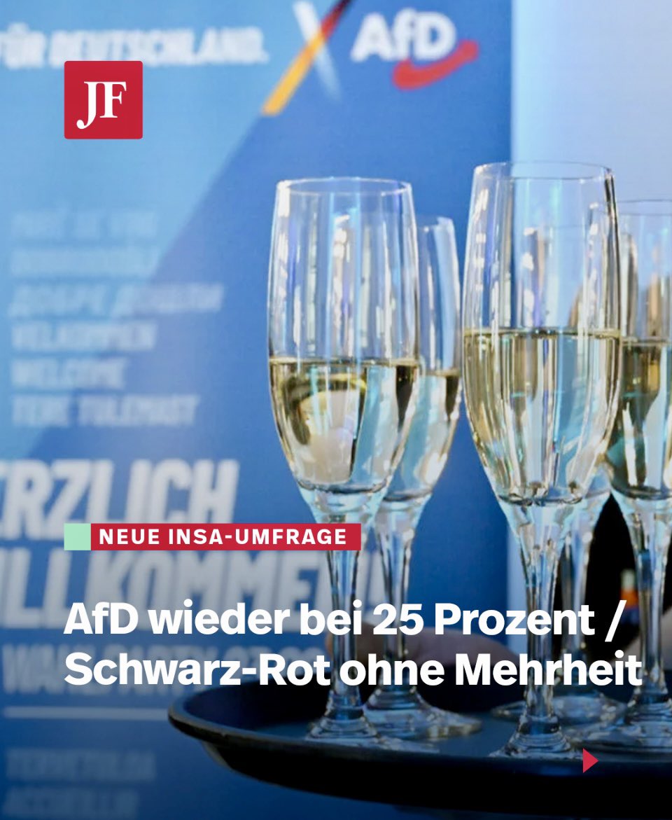 Michi (@michi_kansas) on Twitter photo Herzlichen Glückwunsch an <a href="/Alice_Weidel/">Alice Weidel</a> und die gesamte <a href="/AfDimBundestag/">AfD-Fraktion im Deutschen Bundestag 🇩🇪</a>!
Ein Ergebnis von 25 % in der neuen INSA-Umfrage ist nicht nur verdient, es ist ein klares Zeichen dafür, dass echte Opposition in diesem Land wieder gefragt ist!
Während sich Schwarz-Rot gegenseitig lähmt Herzlichen Glückwunsch an <a href="/Alice_Weidel/">Alice Weidel</a> und die gesamte <a href="/AfDimBundestag/">AfD-Fraktion im Deutschen Bundestag 🇩🇪</a>!
Ein Ergebnis von 25 % in der neuen INSA-Umfrage ist nicht nur verdient, es ist ein klares Zeichen dafür, dass echte Opposition in diesem Land wieder gefragt ist!
Während sich Schwarz-Rot gegenseitig lähmt