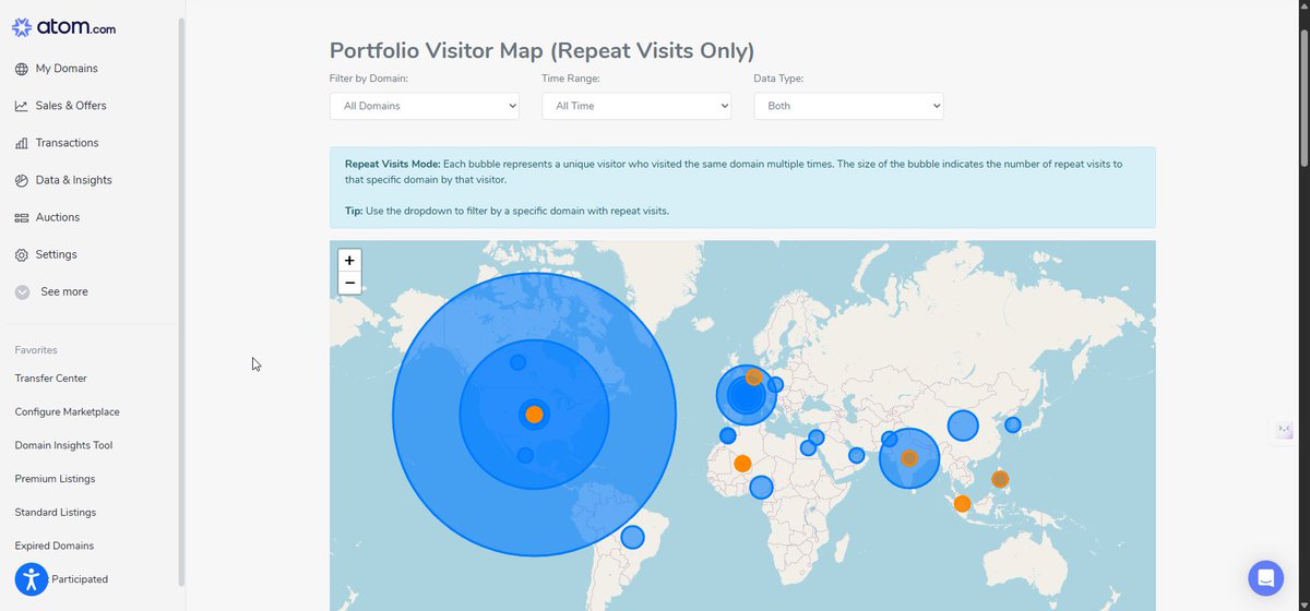Just saw the new Repeat Visitor Map on @atomhq — love it! Super useful to see who's coming back to check out my domains. This is actual useful information!