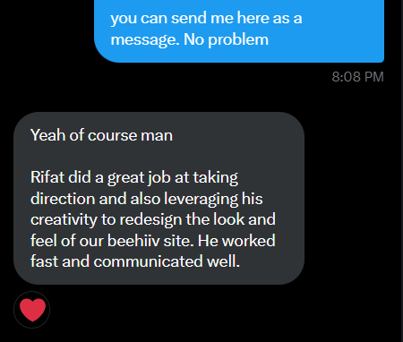 Rifat |Beehiiv Expert π (@ramim_rifat_) on Twitter photo Feeling grateful for this peaceful moment β¨
So happy to be working with <a href="/beehiiv/">beehiiv π</a> and seeing people enjoy the services I provide!
I help others grow their @Beehiiv newsletters
DM me to grow your newsletter! π Feeling grateful for this peaceful moment β¨
So happy to be working with <a href="/beehiiv/">beehiiv π</a> and seeing people enjoy the services I provide!
I help others grow their @Beehiiv newsletters
DM me to grow your newsletter! π