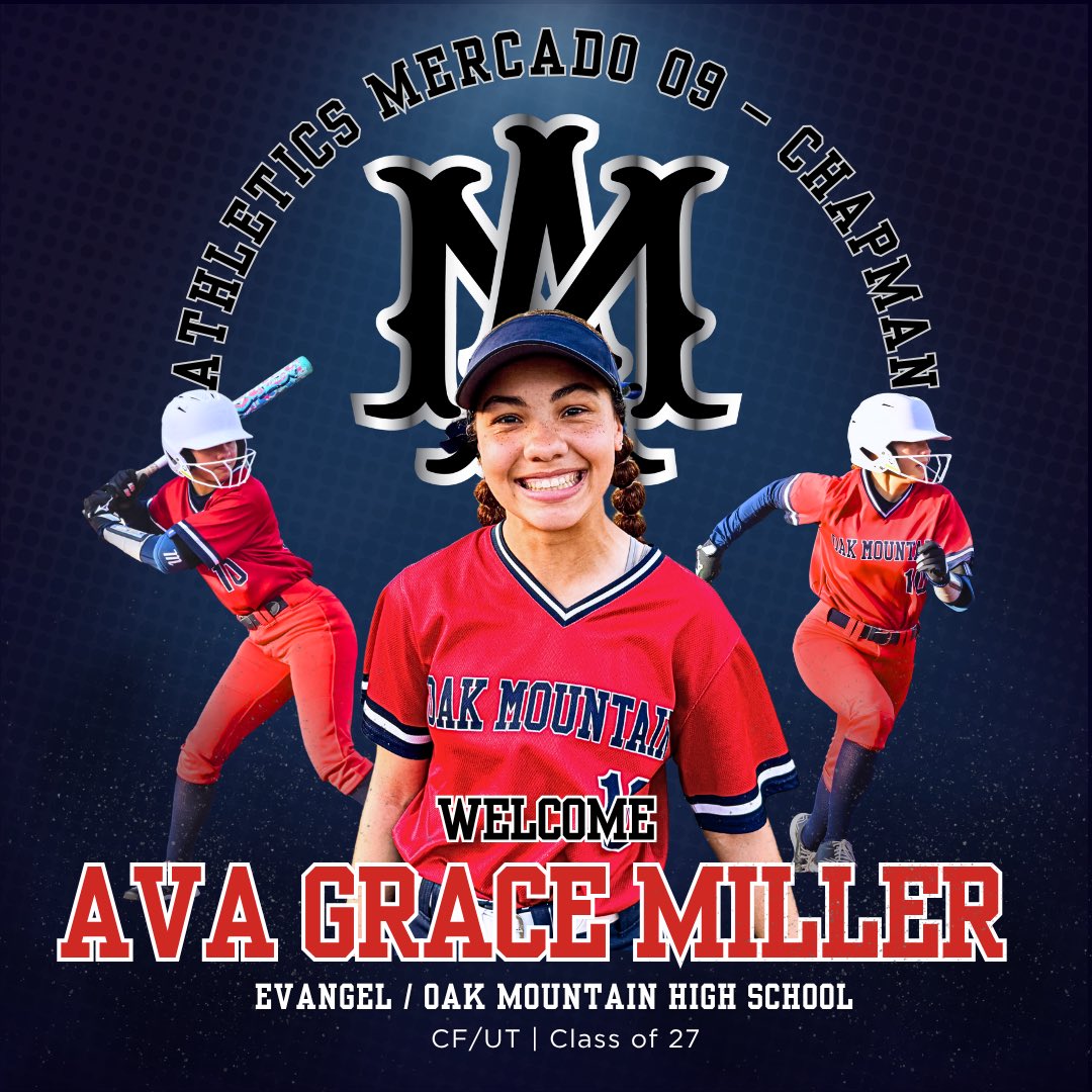 🚨 Roster News! 🚨
We’re thrilled to welcome Ava Grace (AG) Miller (2027) to the squad this Fall!

AG brings speed, athleticism, and a competitive edge to our outfield. A standout at Oak Mountain High School Softball, she’s known for her hustle, sharp reads, and ability to turn