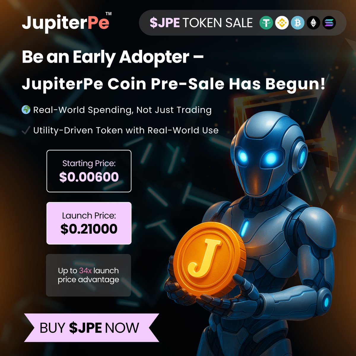 🚀 Be an Early Adopter!
The JupiterPe ($JPE) Coin Pre-Sale is LIVE!

🟢 Starting at just $0.0060
🎯 Launch Price: $0.2100
🔥 Up to 34x price advantage

💳 Real-world spending
🔗 Real utility, not just hype

👉 Grab your $JPE now!
#Crypto #Presale #Web3 #JupiterPe #Altcoins