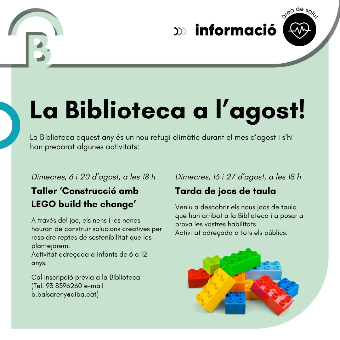 ☀️ Activitats a la biblioteca durant el mes d'agost! 

@bibliotecabalsareny