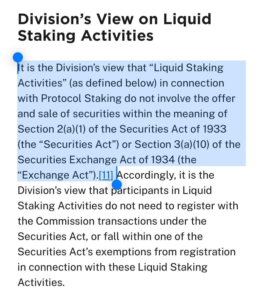 Rebecca Rettig (@rebeccarettig1) on Twitter photo It’s what we’ve been waiting for … <a href="/SECGov/">U.S. Securities and Exchange Commission</a> just dropped guidance on liquid staking activities 💦
tl;dr - liquid staking does not create a sec tx (in line w the SEC’s prior PoS guidance) b/c no entrepreneurial/managerial activities.
- LSTs are not securities. (Ready to see them It’s what we’ve been waiting for … <a href="/SECGov/">U.S. Securities and Exchange Commission</a> just dropped guidance on liquid staking activities 💦
tl;dr - liquid staking does not create a sec tx (in line w the SEC’s prior PoS guidance) b/c no entrepreneurial/managerial activities.
- LSTs are not securities. (Ready to see them