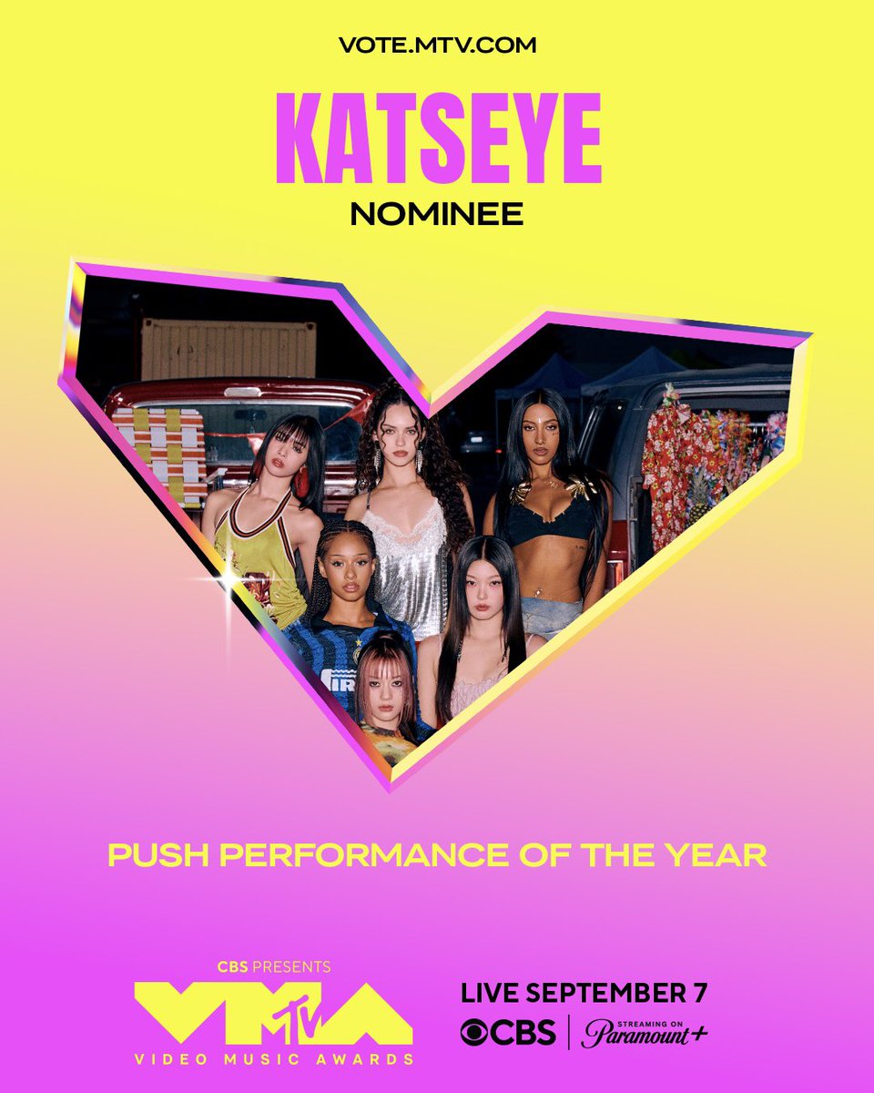 KATSEYE (@katseyeworld) on Twitter photo thank you @mtv for nominating โTouchโ for PUSH performance of the year at this years <a href="/vmas/">Video Music Awards</a> ๐คย
voting info:
10 votes per category per day
20 votes per category on double days (8/5, 8/6; and 9/5)
20 votes per category during power hours (8/7 to 9/4 from 1PM to 2PM ET)
voting thank you @mtv for nominating โTouchโ for PUSH performance of the year at this years <a href="/vmas/">Video Music Awards</a> ๐คย
voting info:
10 votes per category per day
20 votes per category on double days (8/5, 8/6; and 9/5)
20 votes per category during power hours (8/7 to 9/4 from 1PM to 2PM ET)
voting