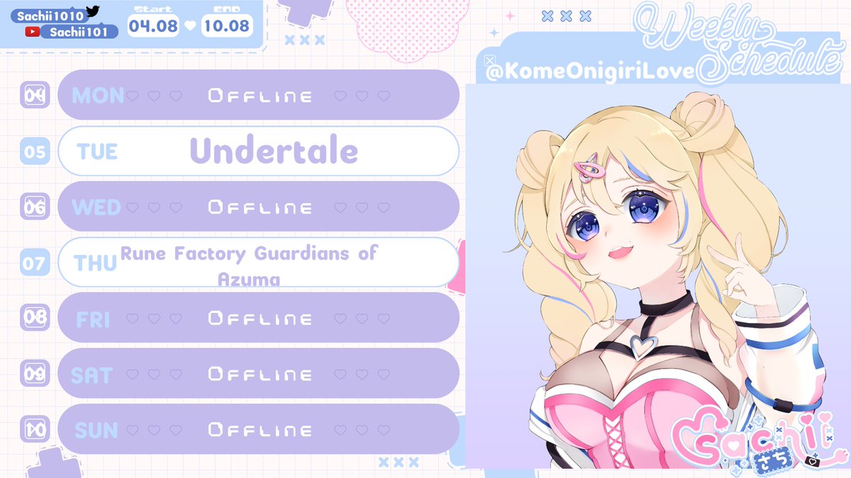 This week's schedule is from the 4th of August to the 10th of August
Art by: @/KomeOnigiriLove