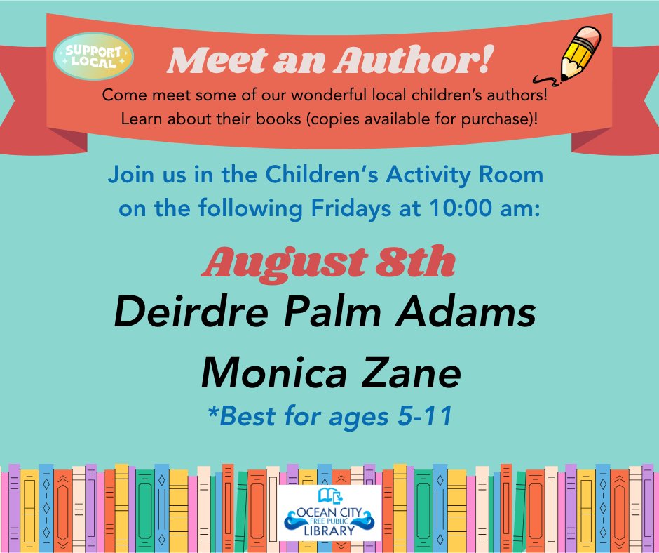 ocfpl's tweet photo. ๐ ๐ ๐ฒ๐ฒ๐ ๐ฎ๐ป ๐๐๐๐ต๐ผ๐ฟ! โ๏ธ
๐
Friday, August 8th at 10 AM
๐ Children's Activity Room โข Best for ages 5โ11
Come meet local childrenโs authors ๐๐ฒ๐ถ๐ฟ๐ฑ๐ฟ๐ฒ ๐ฃ๐ฎ๐น๐บ ๐๐ฑ๐ฎ๐บ๐ and ๐ ๐ผ๐ป๐ถ๐ฐ๐ฎ ๐ญ๐ฎ๐ป๐ฒ! Hear about their books and how they create them.
#OCFPL #OCNJ https://t.co/sitSyJ8dgk